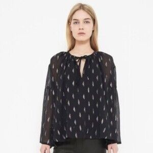 NEW! IRO Naomie Black Silk Flared Bell Sleeve Blouse With Metallic Thread - S